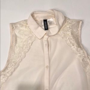 White Sleeveless Button Up Shirt